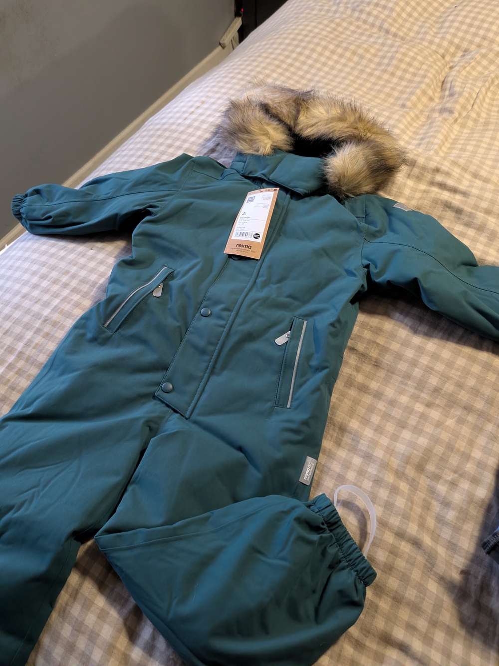 Reina Kids' Teal Winter Snowsuit with Faux-Fur Hood